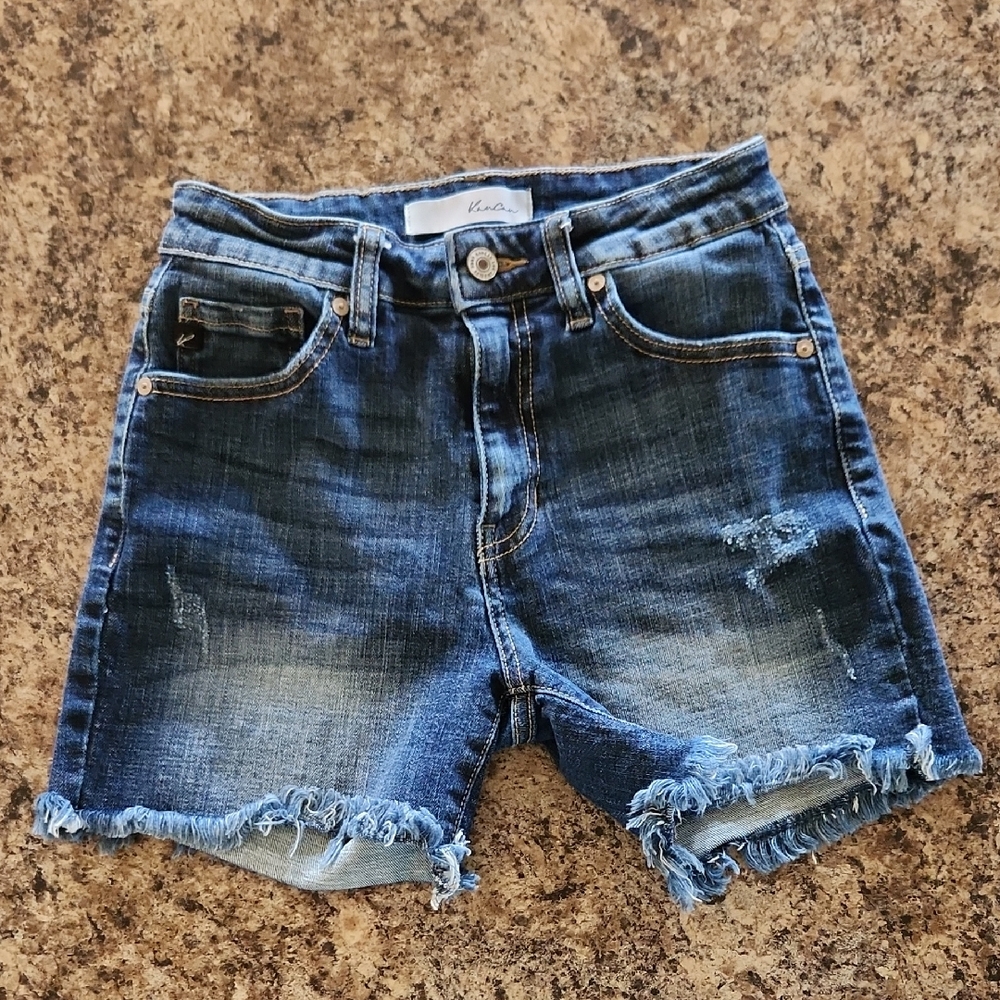 Girls KanCan Blue Frayed Denim Shorts Sz M